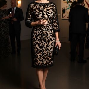 Tadashi Shoji Embroidered Lace Panel Sheath Dress Black Nude 10